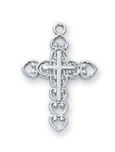 Cross in Sterling Silver with 16" Rhodium Plated Chain and White Leatherette Gift Box