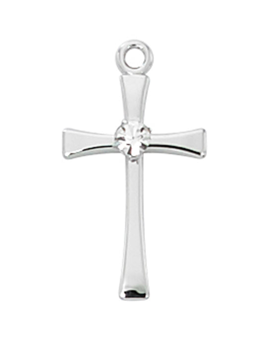 Cross in Sterling Silver with Crystal Stone and 18" Rhodium Plated Chain