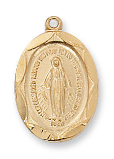 Miraculous Medal Gold Over Sterling Silver with 18" Gold Plated Chain