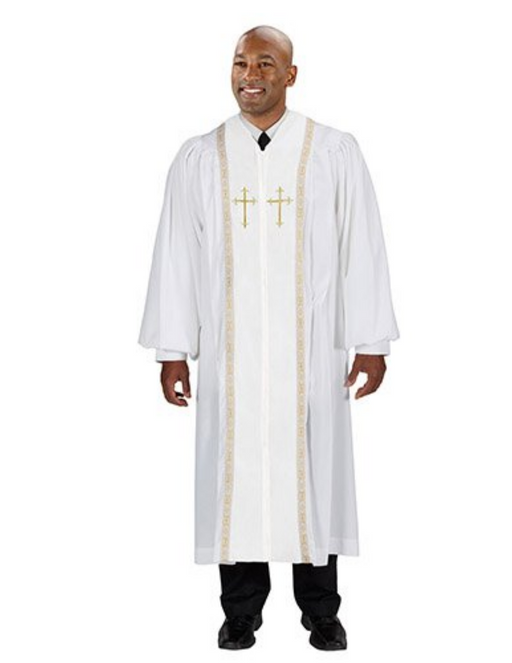 Peachskin Pulpit Robe with Embroidered Cross - white Cambridge™ Peachskin Pulpit Robe