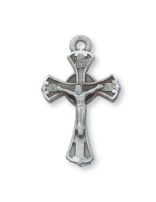 Pewter Fleur Crucifix w/ 18" Silver Tone Chain