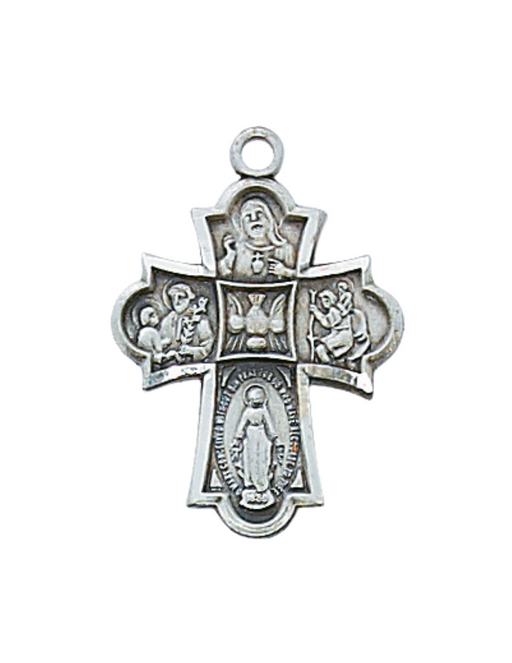 Pewter Four Way Medal with 18" Silver Tone Chain Catholic Gifts Catholic Presents Gifts for all occasion