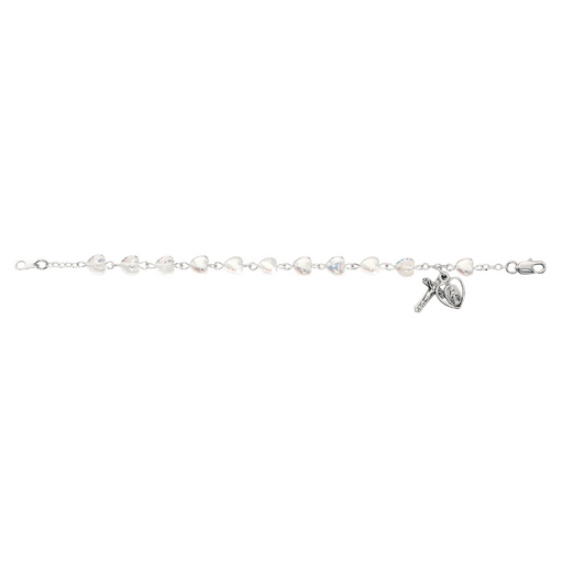 Pewter Miraculous Medal Crystal Heart Bracelet