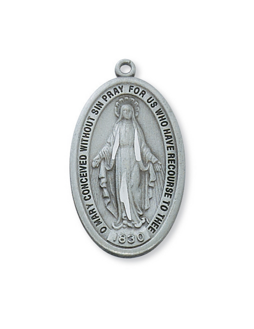 Pewter Miraculous Medal w/ 24" Silver Tone Chain