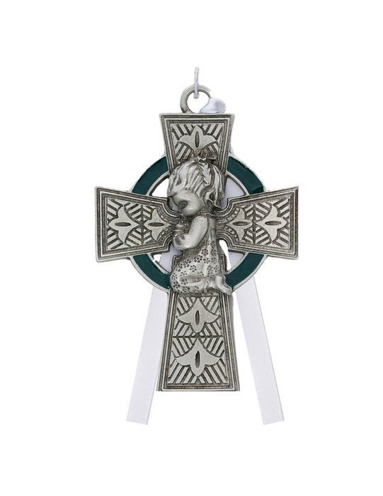 Pewter Praying Boy Crib Celtic Cross Baby boy crib cross baptismal gift baby shower gift