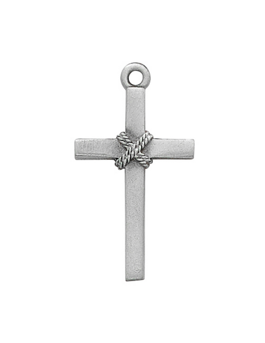 Pewter Roped Cross w/ 18" Silver Tone Chain Catholic Gifts Catholic Presents Gifts for all occasion