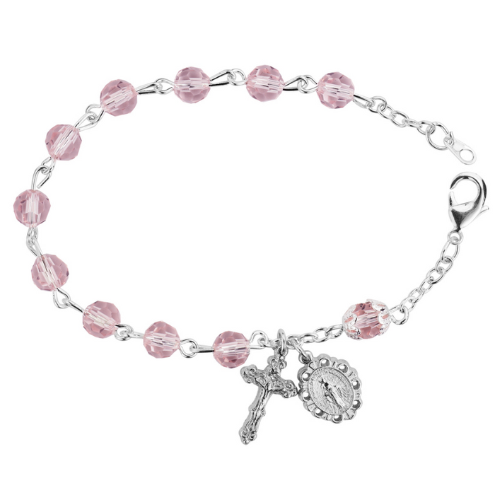 Pulsera Rosario Medalla Milagrosa Cristal Rosa