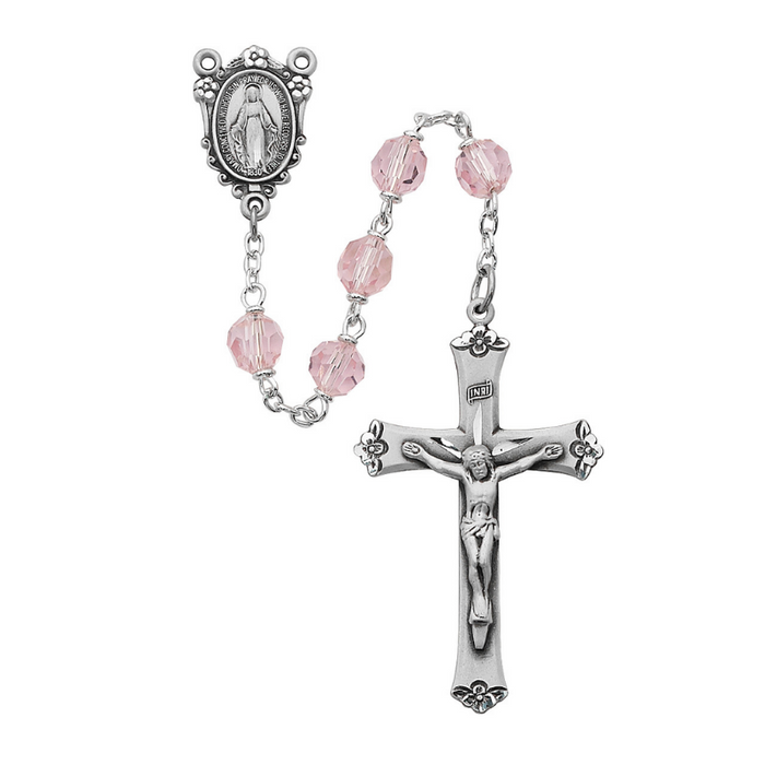 Pink Crystal Tin Cut Sterling Silver Miraculous Medal Rosary Rosary Catholic Gifts Catholic Presents Rosary Gifts