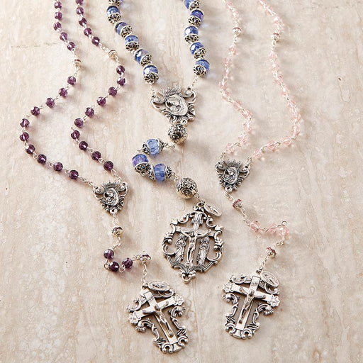 Pink Diamond-Cut Crystal Rosary - Paola Carola Collection