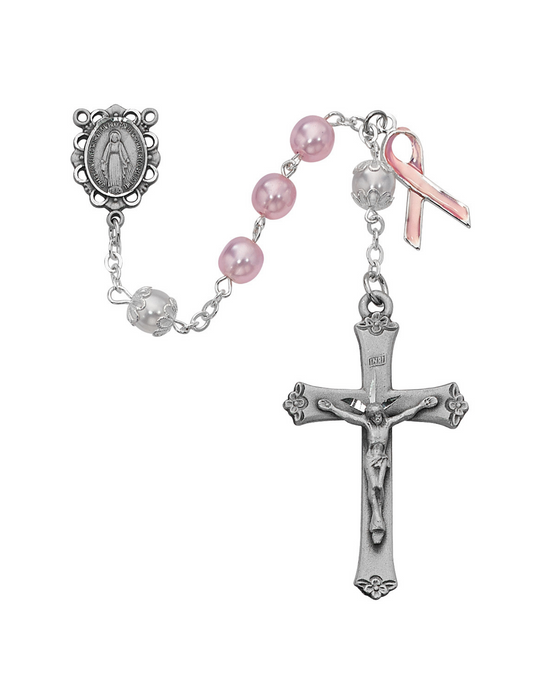 Pink Pearl Miraculous Medal Cancer Rosary