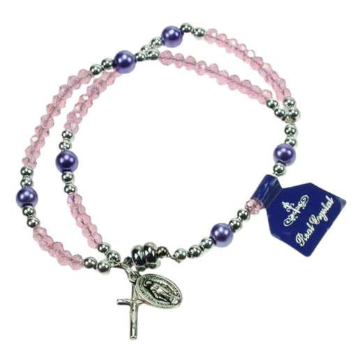 Pink and Purple Double Bracelet with Miraculous Medal and Crucifix