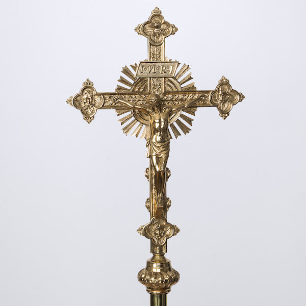 Polished Brass Processional Crucifix with Rays