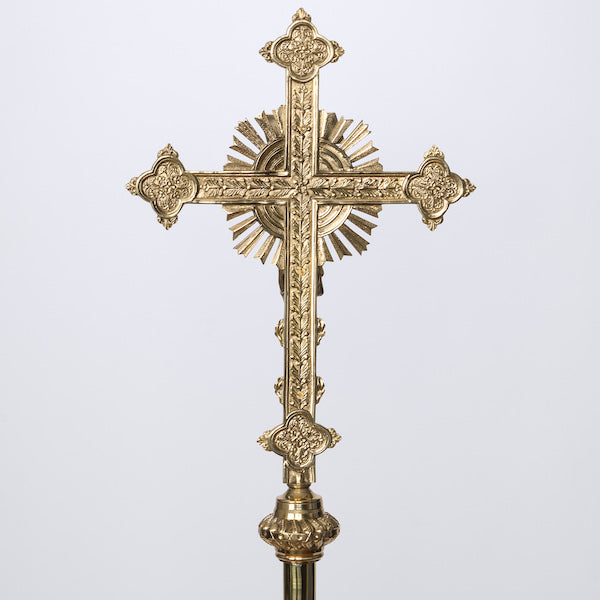 Polished Brass Processional Crucifix with Rays