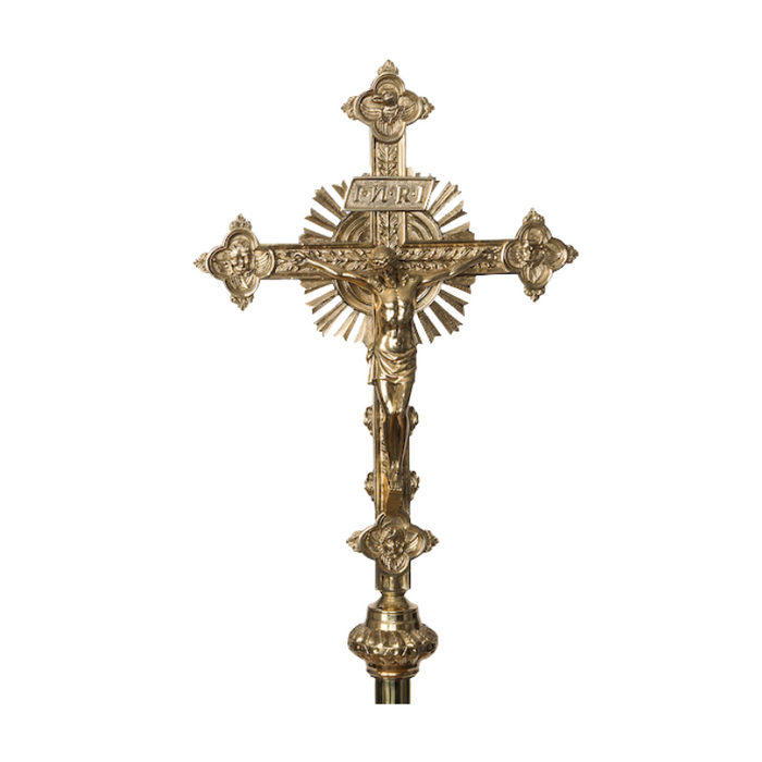 Polished Brass Processional Crucifix with Rays