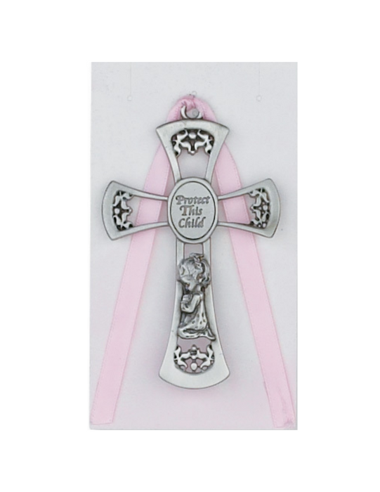 Pewter Praying Girl Crib Cross - Pink baptismal gift baptismal present baby shower gift gift ideas