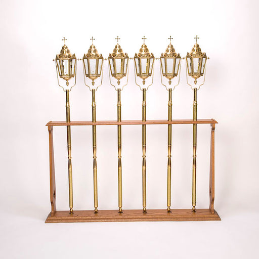 Processional Candlestick on Decorated Brass Pole Oak base stand to hold up to six processional items.