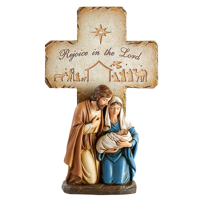 Rejoice Holy Family Cross Statue - Nativity Statue