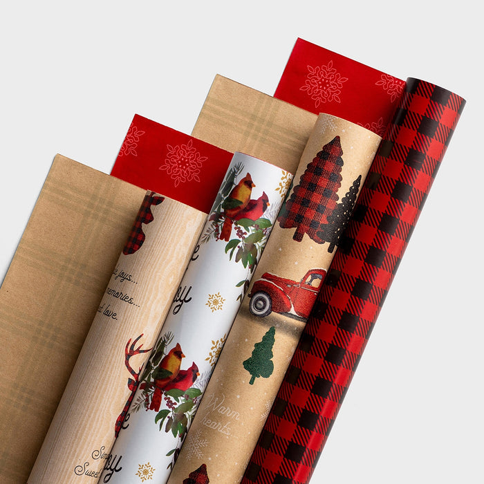 Paquete de papel de regalo navideño reversible: una Navidad acogedora