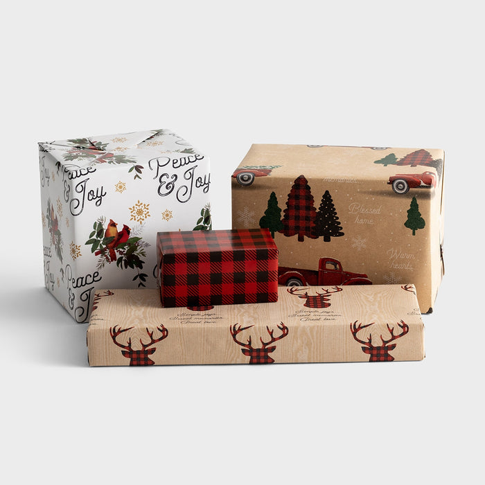 Paquete de papel de regalo navideño reversible: una Navidad acogedora