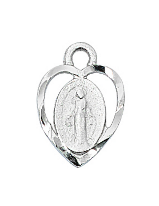 Rhodium Finish Heart Miraculous Medal w/ 18" Fine Rhodium Chain our lady of miraculous medal power of the miraculous medal miraculous medal protection 