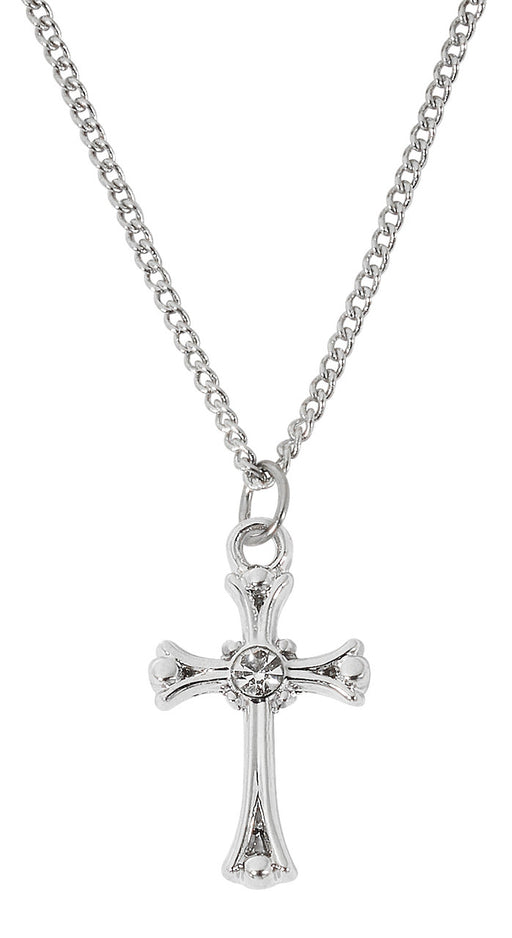 Rhodium Plated Crystal Cross on Adjustable Chain