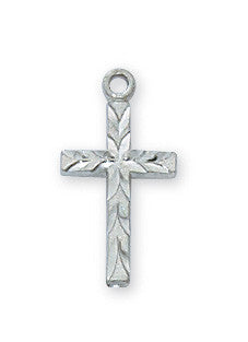 Rhodium Plated Engraved Cross with Adjustable Platinum Plated Brass Chain