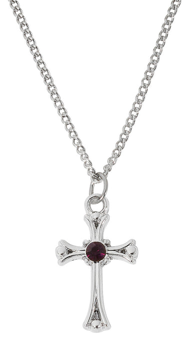 Rhodium Plated Garnet Cross on Adjustable Chain