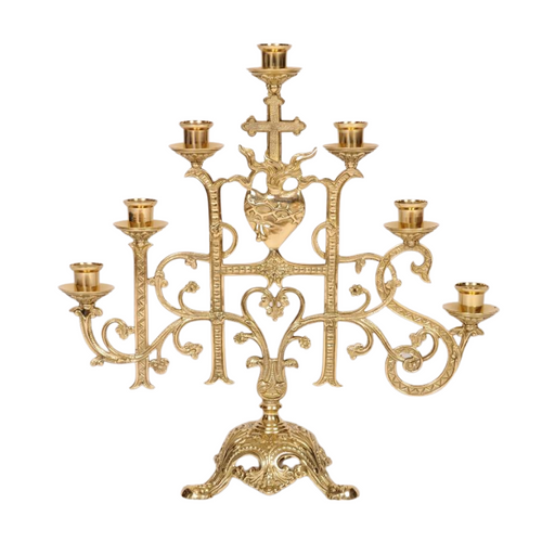 Sacred Heart Seven-Light Candelabra Polished Brass and Lacquered 7 Light Sacred Heart Candelabra