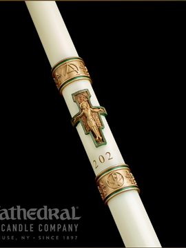 The SCULPT WAX ® Collection Cross of St. Francis Paschal Candle - Cathedral Candle - 51% Beeswax - 18 Sizes