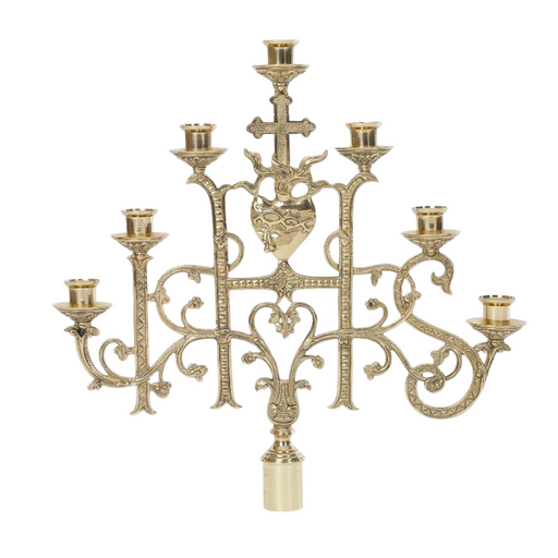 Seven-Light Sacred Heart Candelabra Converter Polished Brass and Lacquered 7 Light Candelabra