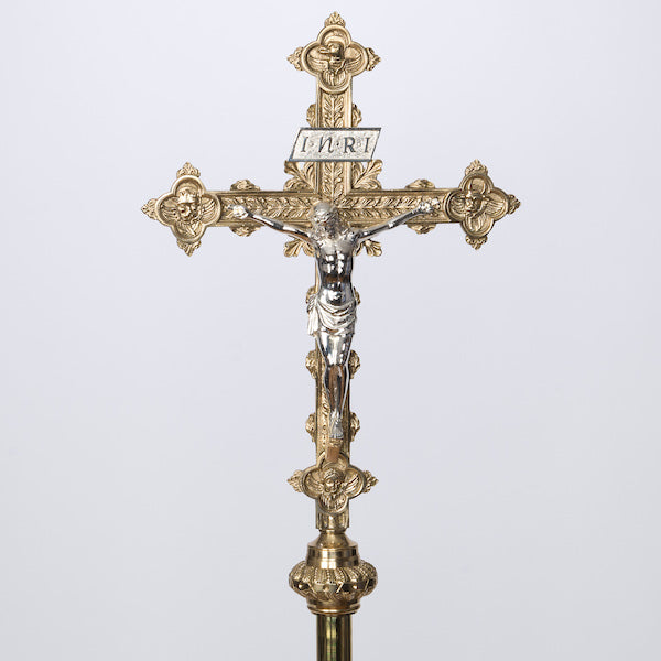 Silver Plated Processional Crucifix Processional cross- no rays silver plated corpus