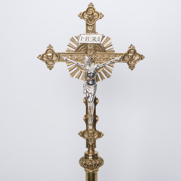 Silver Plated Corpus Processional Crucifix with Rays