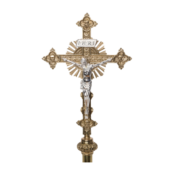 Silver Plated Corpus Processional Crucifix with Rays