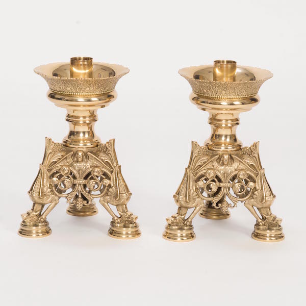 Solid Brass Crucifix and Candlesticks Altar Set