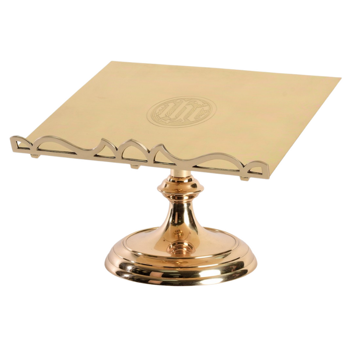 Solid Brass IHS Missal Sacramentary Stand Solid brass missal stand. Fixed height and fixed angle.