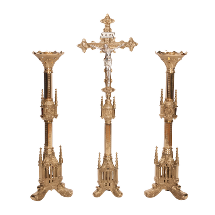 Special Gothic Style Crucifix and Candlesticks Altar Set