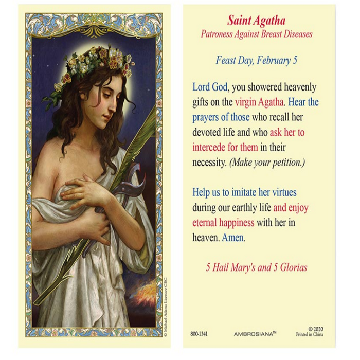 Laminated Holy Card - St. Agatha - 25 Pcs. Per Package