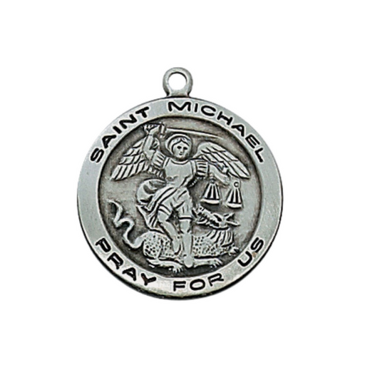 St. Michael Antique Pewter Medal with 24" L Rhodium Plated Chain