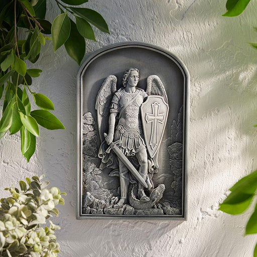  St. Michael Arched Plaque St. Michael Resin Arched Plaque Saint Michael Garden Plaque Saint Michael Arched Garden Plaque