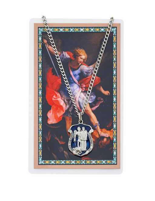 St. Michael Police Badge Necklace Chain with Prayer Card