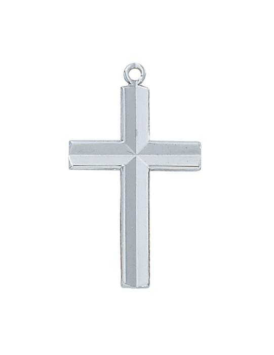 Sterling Silver Cross w/ 24" Rhodium Plated Chain Cross Necklace Cross for Protection Necklace for Protection Cross Necklaces