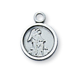 Sterling Silver Guardian Angel Medal w/ 13" Rhodium Plated Chain