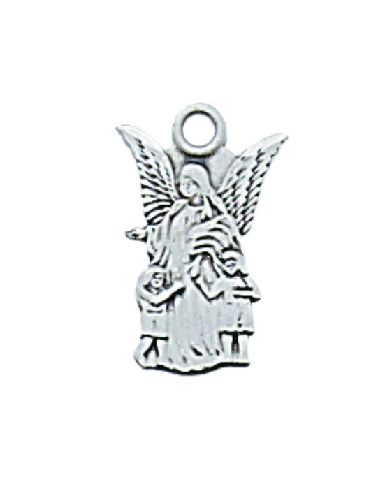 Sterling Silver Guardian Angel Medal w/ 16" Rhodium Plated Chain Catholic Gifts Catholic Presents Gifts for all occasion