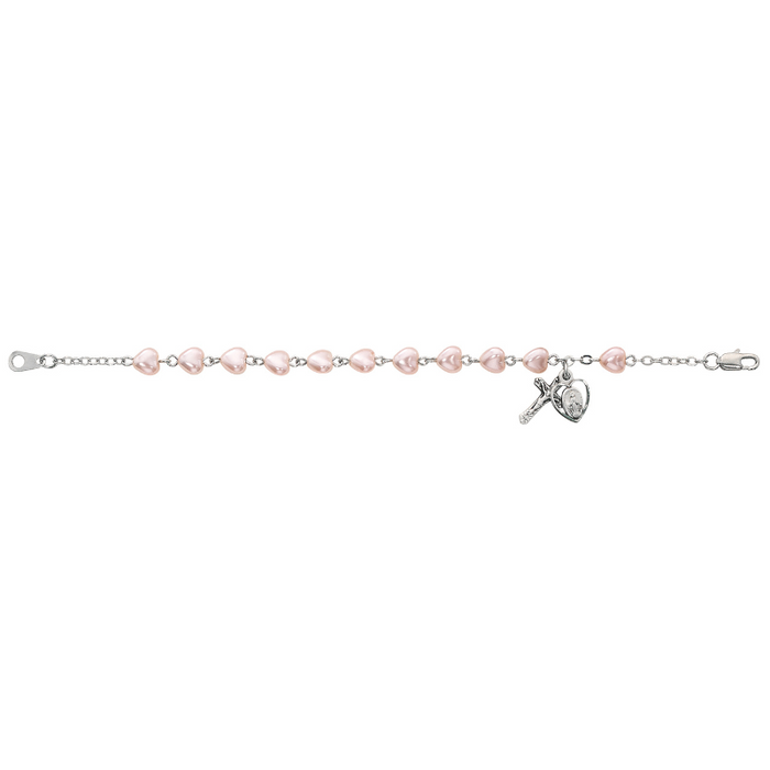 Sterling Silver Miraculous Medal Pink Heart Bracelet