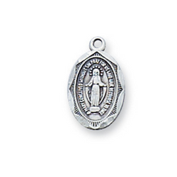 Sterling Silver Miraculous Medal w/ 16" Rhodium Plated Chain