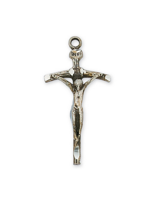 Sterling Silver Papal Crucifix w/ 18" Rhodium Plated Chain Crucifix Crucifix Symbolism Catholic Crucifix items