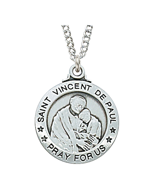 Sterling Silver St. Vincent De Paul Medal w/ 20" Rhodium Chain Sterling Silver St. Vincent De Paul Medal Sterling Silver St. Vincent De Paul necklace