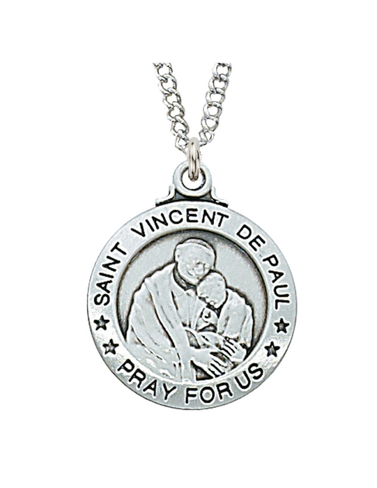 Engravable Sterling Silver St. Vincent De Paul Medal w/ 20" Rhodium Chain Engravable Sterling Silver St. Vincent De Paul Medal Engravable Sterling Silver St. Vincent De Paul necklace