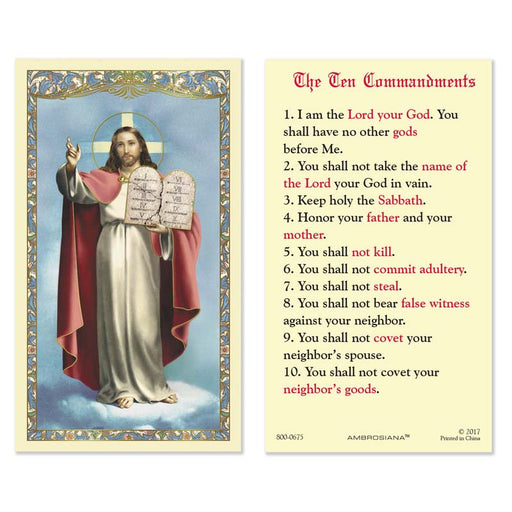 The Ten Commandments Laminated Holy Card - 25 Pieces Per Package