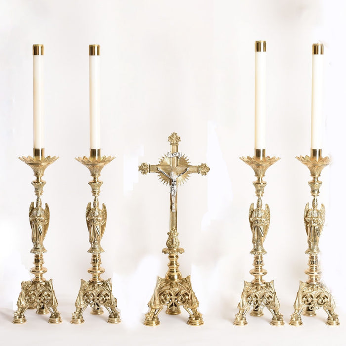 Traditional Baroque Style Crucifix and Angel Candlesticks Altar Set Altar Crucifix Crucifix Crucifix Symbolism Catholic Crucifix items Altar Candlestick altar candle holders catholic altar set up for catholic mass altar set